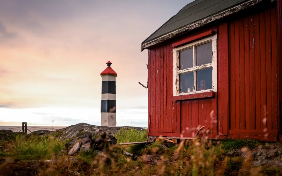 Lyngstuva Lighthouse Red Hut Lyngen Alps Norway