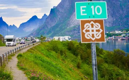 E10 Road Lofoten Islands Scenic Route Sign